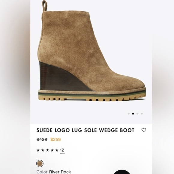 Tory Burch Suede Logo Lug Sole Wedge Boot - Picture 1 of 8